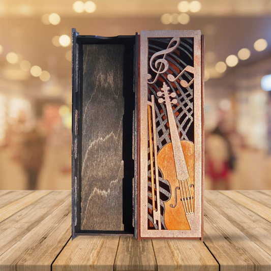 Violin & Treble Clef Wooden Wine Box