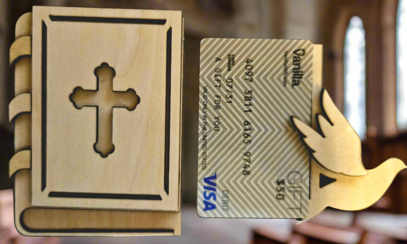 Handmade Wooden Bible Gift Card Holder with Dove Design